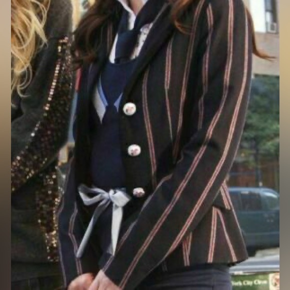 Zara Navy Blazer with Red Stripes - Picture 2 of 4